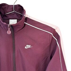 NIKE FitDry Women's Retro‎ Style Arm Stripes Track Jacket • XS • maroon, pink